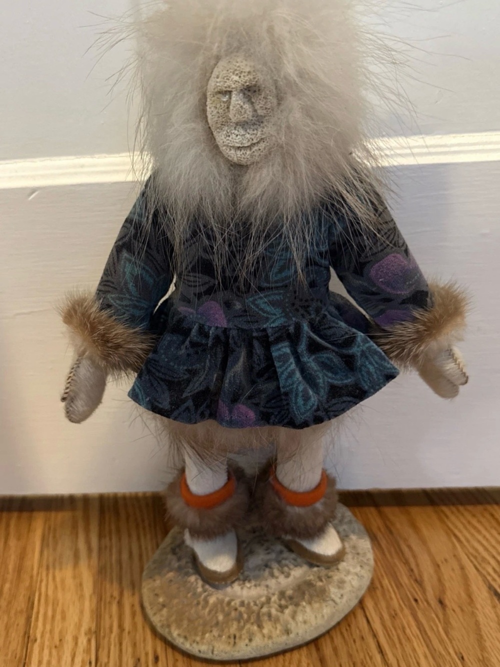 RARE Vintage Inuit Eskimo Doll Handmade& Signed Real Fur,Leather,HoodedTop,Boots